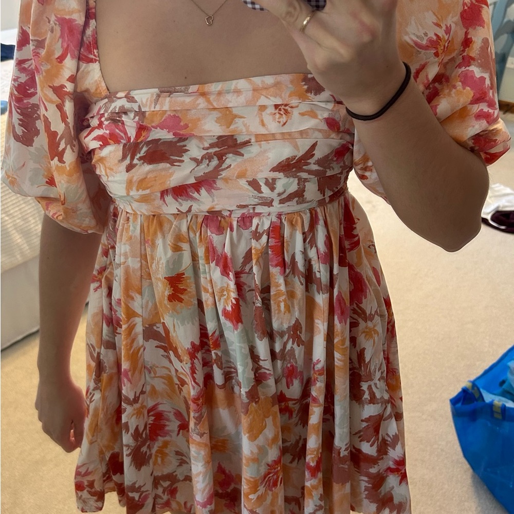 Abercrombie & Fitch Cream Dress with Coral & Mustard Floral Print